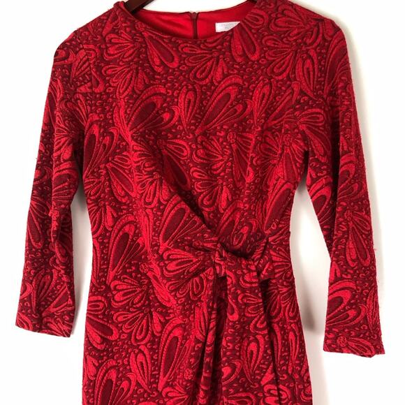 London Times Red Lace Dress Bodycon Cocktail Sheath 3/4 Sleeve Size 4 Petite - Picture 3 of 9